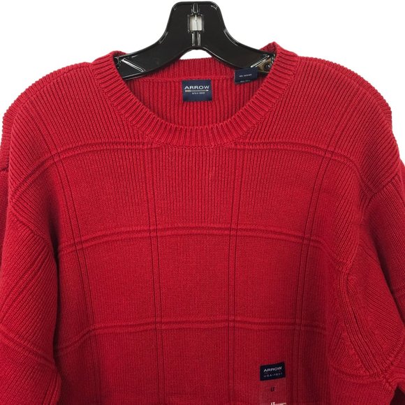 Arrow Windowpane Crewneck Sweater Mens Size Large Tall Red Cotton Long Sleeve - Picture 8 of 15
